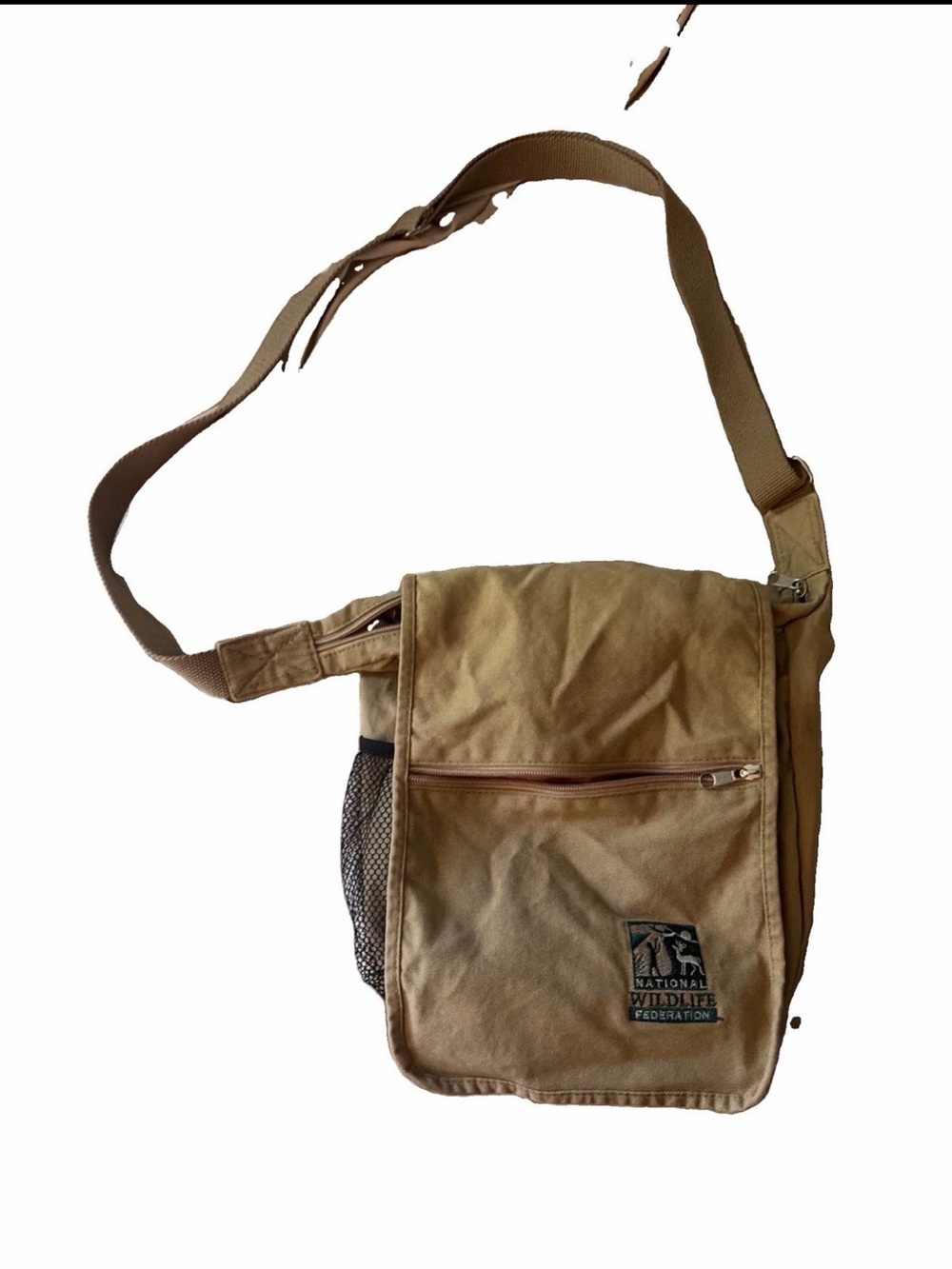 Vtg 90s National Wildlife Federation Canvas Messenger Bag Crossbody Tan Gorp